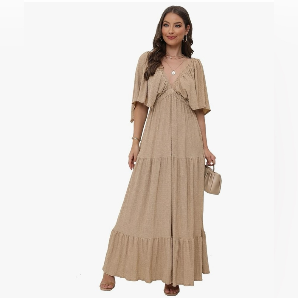 Elegant Tan Maxi Dress XL